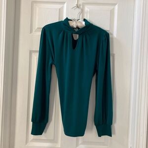 Adrianna Papell Dark Green Keyhole Blouse